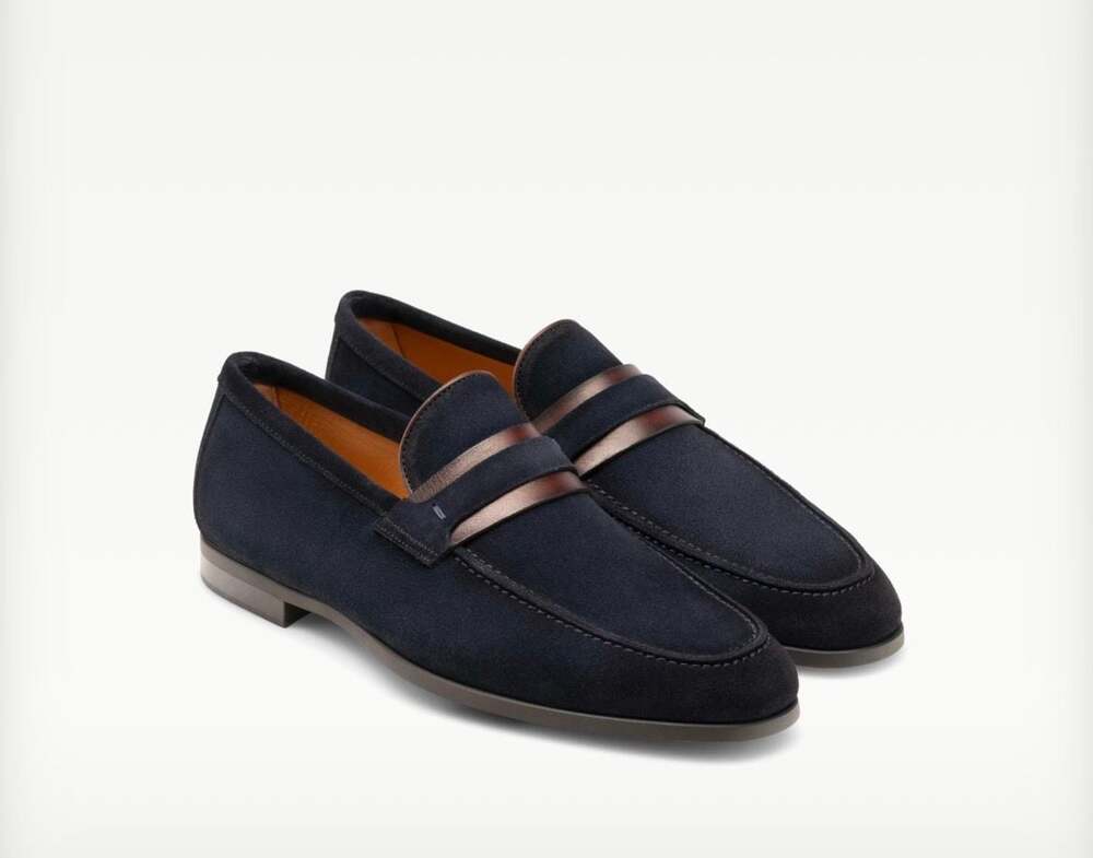 Magnanni Flex Daniel Navy Suede Penny Loafers Size 8 US Retail $475